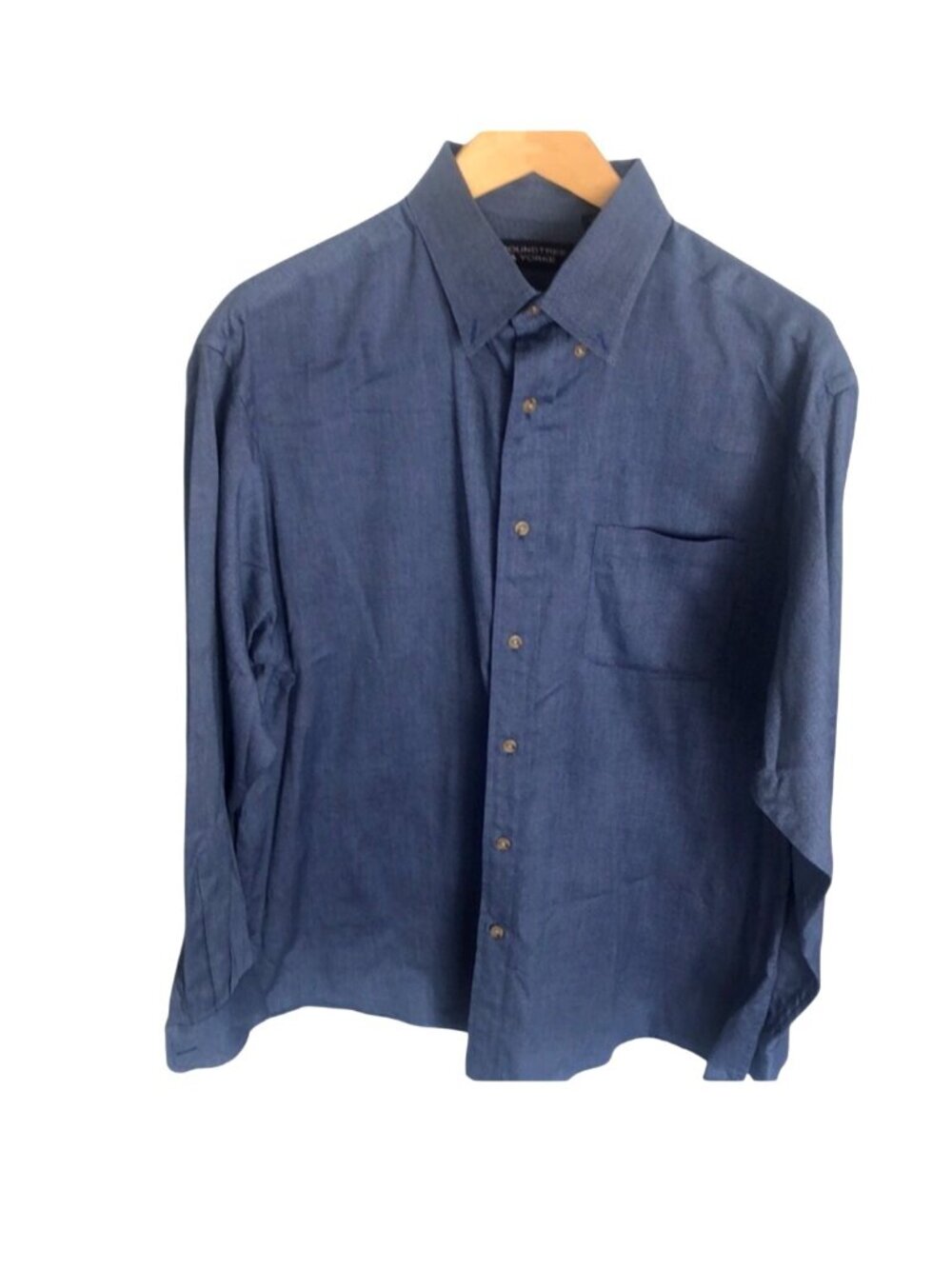 ROUNDTREE & YORKE- Blue Solid Button-Down Shirt Men's Size Large Business Casual